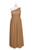 ColsBM Landry Light Brown Plus Size Bridesmaid Dresses Sleeveless One Shoulder Pleated Floor Length Elegant Half Backless
