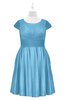 ColsBM Paislee Alaskan Blue Plus Size Bridesmaid Dresses Elegant Tea Length Zip up Short Sleeve A-line Sash