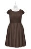 ColsBM Paislee Chestnut Brown Plus Size Bridesmaid Dresses Elegant Tea Length Zip up Short Sleeve A-line Sash