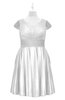 ColsBM Paislee Cloud White Plus Size Bridesmaid Dresses Elegant Tea Length Zip up Short Sleeve A-line Sash