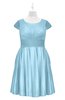 ColsBM Paislee Cool Blue Plus Size Bridesmaid Dresses Elegant Tea Length Zip up Short Sleeve A-line Sash