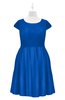 ColsBM Paislee Electric Blue Plus Size Bridesmaid Dresses Elegant Tea Length Zip up Short Sleeve A-line Sash