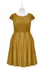 ColsBM Paislee Harvest Gold Plus Size Bridesmaid Dresses Elegant Tea Length Zip up Short Sleeve A-line Sash