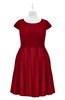 ColsBM Paislee Haute Red Plus Size Bridesmaid Dresses Elegant Tea Length Zip up Short Sleeve A-line Sash
