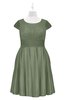 ColsBM Paislee Oil Green Plus Size Bridesmaid Dresses Elegant Tea Length Zip up Short Sleeve A-line Sash