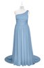 ColsBM Raelynn Dusty Blue Plus Size Bridesmaid Dresses Cinderella Asymmetric Neckline A-line Sleeveless Half Backless Sash