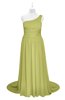 ColsBM Raelynn Linden Green Plus Size Bridesmaid Dresses Cinderella Asymmetric Neckline A-line Sleeveless Half Backless Sash
