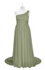 ColsBM Raelynn Moss Green Plus Size Bridesmaid Dresses Cinderella Asymmetric Neckline A-line Sleeveless Half Backless Sash