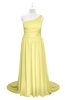 ColsBM Raelynn Pastel Yellow Plus Size Bridesmaid Dresses Cinderella Asymmetric Neckline A-line Sleeveless Half Backless Sash