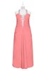 ColsBM Ruth Coral Plus Size Bridesmaid Dresses Modern Sleeveless A-line Chapel Train Pleated Backless