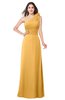 ColsBM Lashay Golden Cream Bridesmaid Dresses Sleeveless Asymmetric Neckline Simple Floor Length Sash Zipper