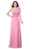 ColsBM Lashay Pink Bridesmaid Dresses Sleeveless Asymmetric Neckline Simple Floor Length Sash Zipper