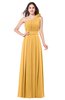 ColsBM Lorrin Golden Cream Bridesmaid Dresses Sleeveless Zipper Simple Asymmetric Neckline Floor Length Ruching