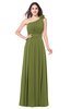 ColsBM Lorrin Olive Green Bridesmaid Dresses Sleeveless Zipper Simple Asymmetric Neckline Floor Length Ruching