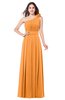 ColsBM Lorrin Orange Bridesmaid Dresses Sleeveless Zipper Simple Asymmetric Neckline Floor Length Ruching