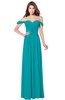 ColsBM Kaolin Peacock Blue Bridesmaid Dresses A-line Floor Length Zip up Short Sleeve Appliques Gorgeous
