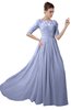 ColsBM Rene Blue Heron Bridesmaid Dresses Boat Flower A-line Elastic Elbow Length Sleeve Hawaiian