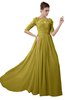 ColsBM Rene Golden Olive Bridesmaid Dresses Boat Flower A-line Elastic Elbow Length Sleeve Hawaiian