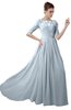 ColsBM Rene Illusion Blue Bridesmaid Dresses Boat Flower A-line Elastic Elbow Length Sleeve Hawaiian