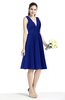 ColsBM Perla Electric Blue Elegant V-neck Sleeveless Zipper Sash Plus Size Bridesmaid Dresses