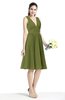 ColsBM Perla Olive Green Elegant V-neck Sleeveless Zipper Sash Plus Size Bridesmaid Dresses