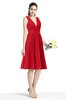 ColsBM Perla Red Elegant V-neck Sleeveless Zipper Sash Plus Size Bridesmaid Dresses