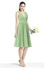 ColsBM Perla Sage Green Elegant V-neck Sleeveless Zipper Sash Plus Size Bridesmaid Dresses