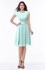 ColsBM Maya Blue Glass Modest A-line Short Sleeve Chiffon Knee Length Sash Plus Size Bridesmaid Dresses