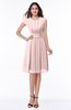 ColsBM Maya Pastel Pink Modest A-line Short Sleeve Chiffon Knee Length Sash Plus Size Bridesmaid Dresses