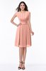 ColsBM Maya Peach Modest A-line Short Sleeve Chiffon Knee Length Sash Plus Size Bridesmaid Dresses