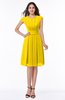 ColsBM Maya Yellow Modest A-line Short Sleeve Chiffon Knee Length Sash Plus Size Bridesmaid Dresses