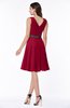ColsBM Julie Dark Red Glamorous V-neck Sleeveless Zip up Knee Length Flower Plus Size Bridesmaid Dresses