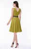ColsBM Julie Golden Olive Glamorous V-neck Sleeveless Zip up Knee Length Flower Plus Size Bridesmaid Dresses