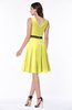 ColsBM Julie Pale Yellow Glamorous V-neck Sleeveless Zip up Knee Length Flower Plus Size Bridesmaid Dresses