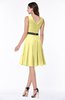 ColsBM Julie Pastel Yellow Glamorous V-neck Sleeveless Zip up Knee Length Flower Plus Size Bridesmaid Dresses