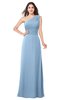 ColsBM Aislinn Dusty Blue Modest A-line Sleeveless Half Backless Floor Length Ribbon Plus Size Bridesmaid Dresses