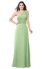 ColsBM Aislinn Sage Green Modest A-line Sleeveless Half Backless Floor Length Ribbon Plus Size Bridesmaid Dresses