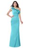 ColsBM Lisa Turquoise Sexy Fit-n-Flare Sleeveless Half Backless Chiffon Flower Plus Size Bridesmaid Dresses