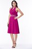 ColsBM Angelica Hot Pink Classic Lace up Chiffon Knee Length Beaded Plus Size Bridesmaid Dresses