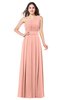 ColsBM Noemi Peach Elegant A-line One Shoulder Sleeveless Floor Length Pleated Plus Size Bridesmaid Dresses