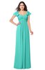 ColsBM Karla Blue Turquoise Mature A-line Short Sleeve Half Backless Sash Plus Size Bridesmaid Dresses