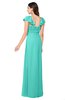 ColsBM Karla Blue Turquoise Mature A-line Short Sleeve Half Backless Sash Plus Size Bridesmaid Dresses