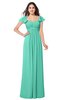 ColsBM Karla Seafoam Green Mature A-line Short Sleeve Half Backless Sash Plus Size Bridesmaid Dresses