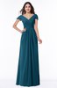 ColsBM Evie Moroccan Blue Glamorous A-line Short Sleeve Floor Length Ruching Plus Size Bridesmaid Dresses