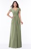 ColsBM Evie Moss Green Glamorous A-line Short Sleeve Floor Length Ruching Plus Size Bridesmaid Dresses