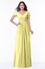 ColsBM Evie Pastel Yellow Glamorous A-line Short Sleeve Floor Length Ruching Plus Size Bridesmaid Dresses