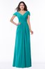 ColsBM Evie Peacock Blue Glamorous A-line Short Sleeve Floor Length Ruching Plus Size Bridesmaid Dresses