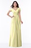 ColsBM Evie Soft Yellow Glamorous A-line Short Sleeve Floor Length Ruching Plus Size Bridesmaid Dresses