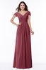 ColsBM Evie Wine Glamorous A-line Short Sleeve Floor Length Ruching Plus Size Bridesmaid Dresses