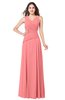 ColsBM Salma Coral Elegant A-line Sleeveless Zip up Floor Length Ruching Plus Size Bridesmaid Dresses